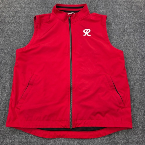 Cutter & Buck Mens Vest L Red Full Zip Sleeveless Golf Weathertec Layer Rainier - Picture 1 of 9